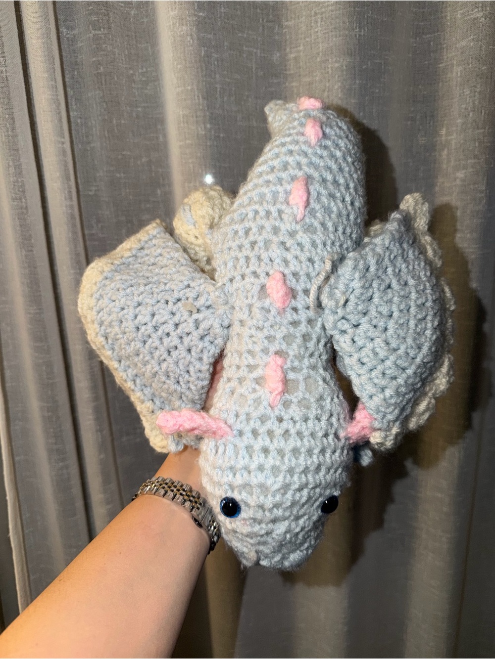 Handmade Light Blue & Pink Crochet Dragon Toy for kids